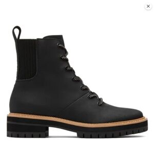 Toms Frankie Lace Up Water Resistant Combat Boot Womens 8 Black Fall Lug Sole